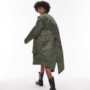 AllSaints Oversized Milla Bird Khaki Green Parka EUC Size XS